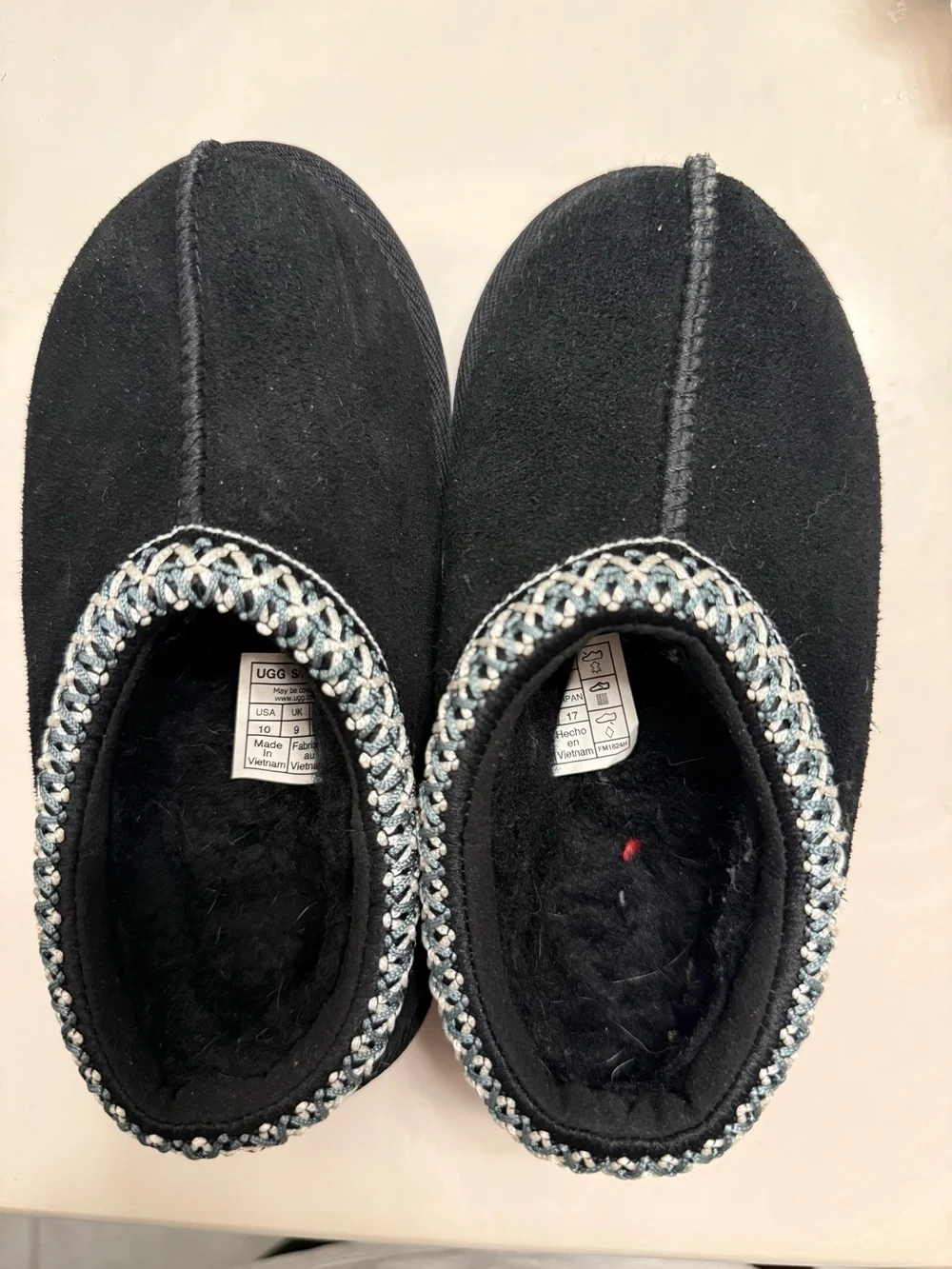 UGG Kids Black Suede Slip-On Slippers with Braided Trim